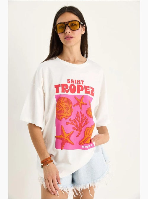 T-shirt oversize en coton imprimé coquillages lucci - Kiabi