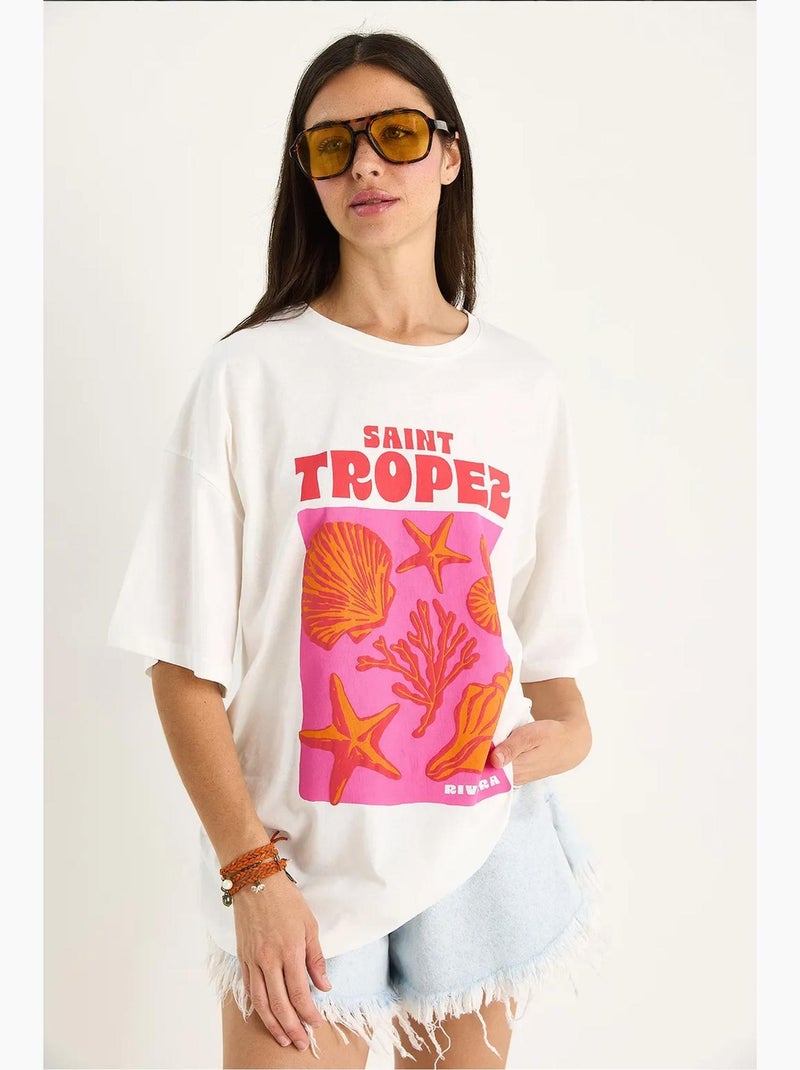 T-shirt oversize en coton imprimé coquillages lucci Blanc - Kiabi
