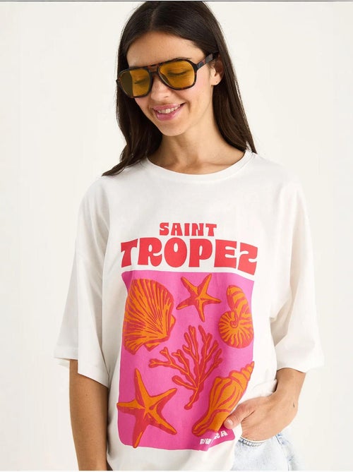 T-shirt oversize en coton imprimé coquillages lucci - Kiabi