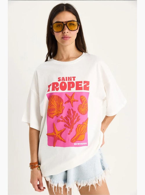 T-shirt oversize en coton imprimé coquillages lucci - Kiabi