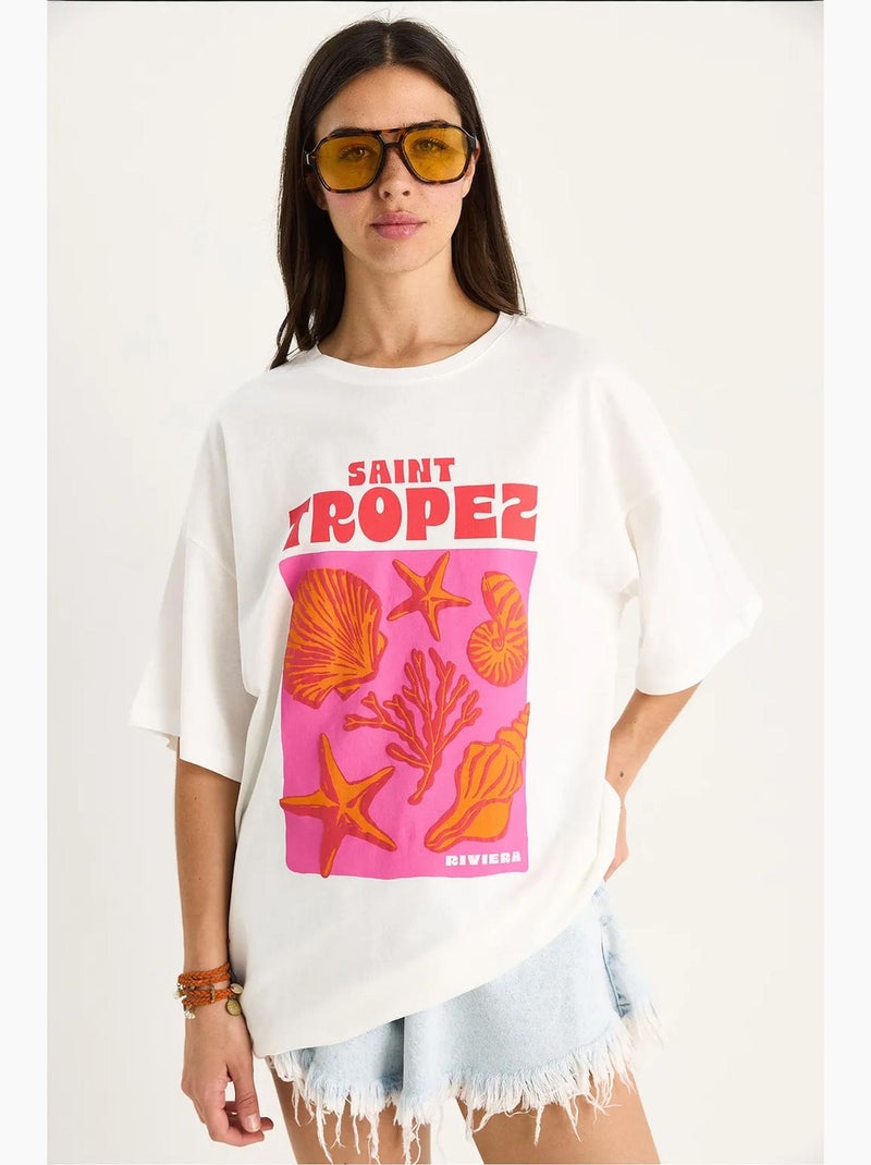 T-shirt oversize en coton imprimé coquillages lucci Blanc - Kiabi