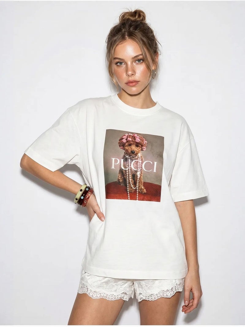 T-shirt oversize en coton imprimé lucci Blanc - Kiabi