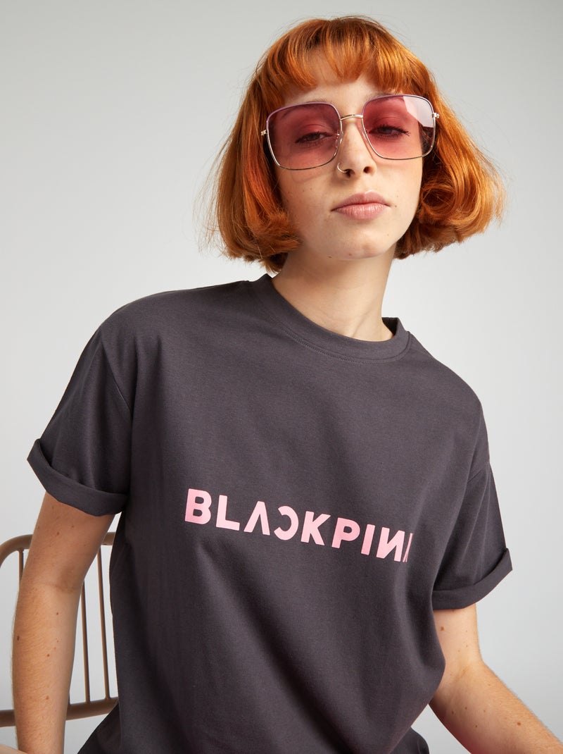 T-shirt oversize en jersey 'Black Pink' Gris - Kiabi