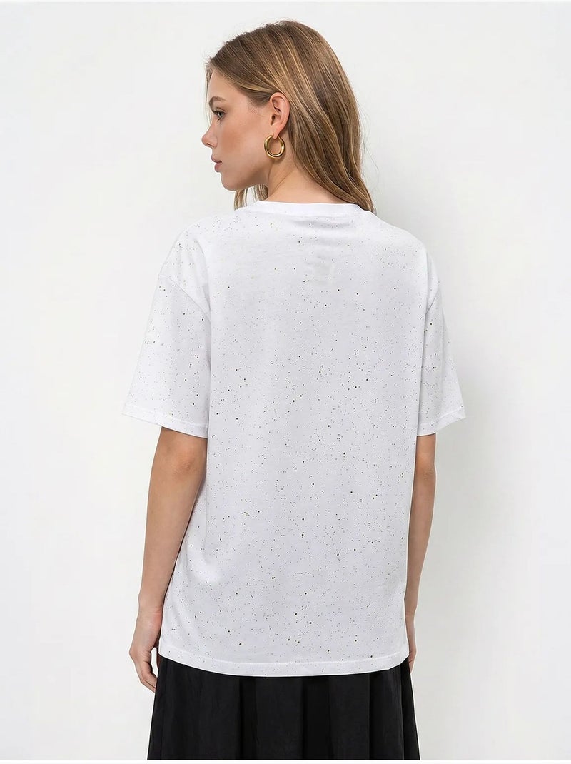 T-shirt oversize en jersey de coton à col rond lucci Blanc - Kiabi