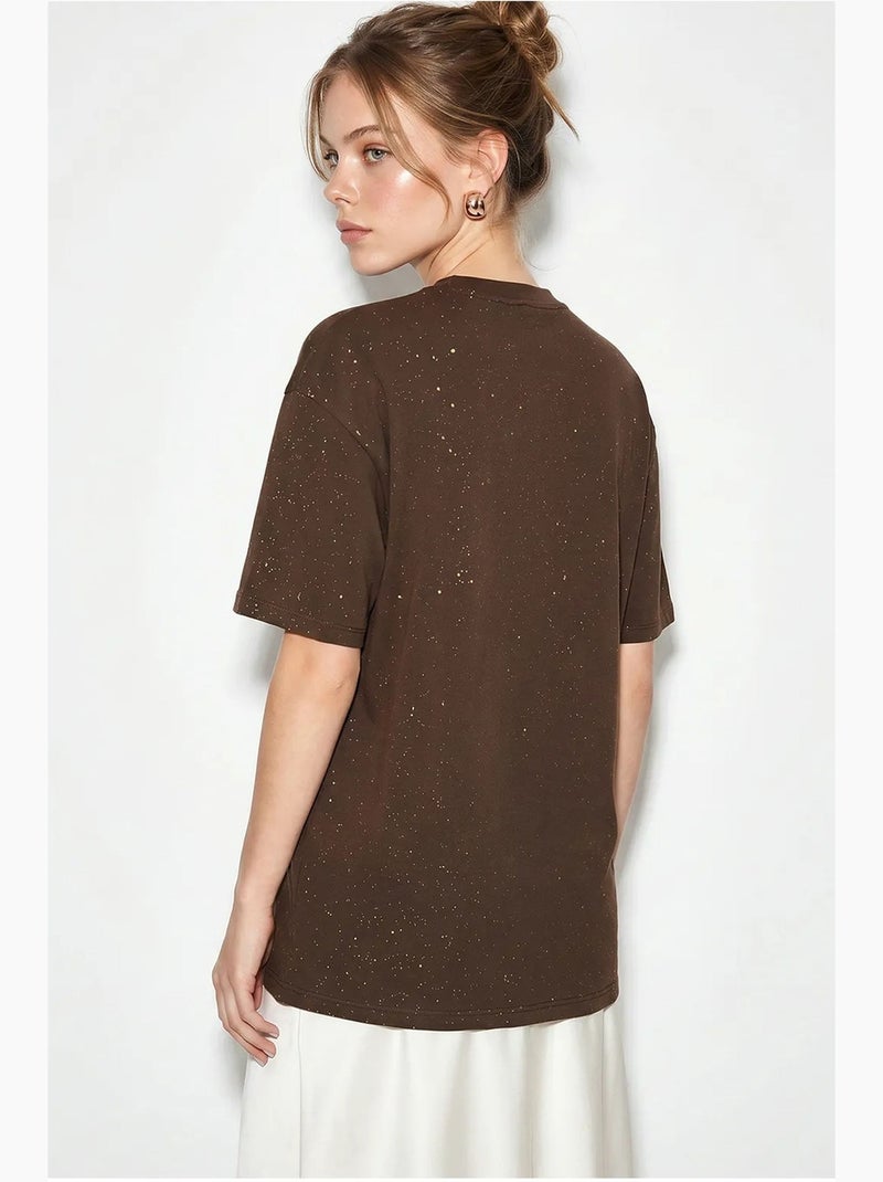 T-shirt oversize en jersey de coton à col rond lucci Marron - Kiabi