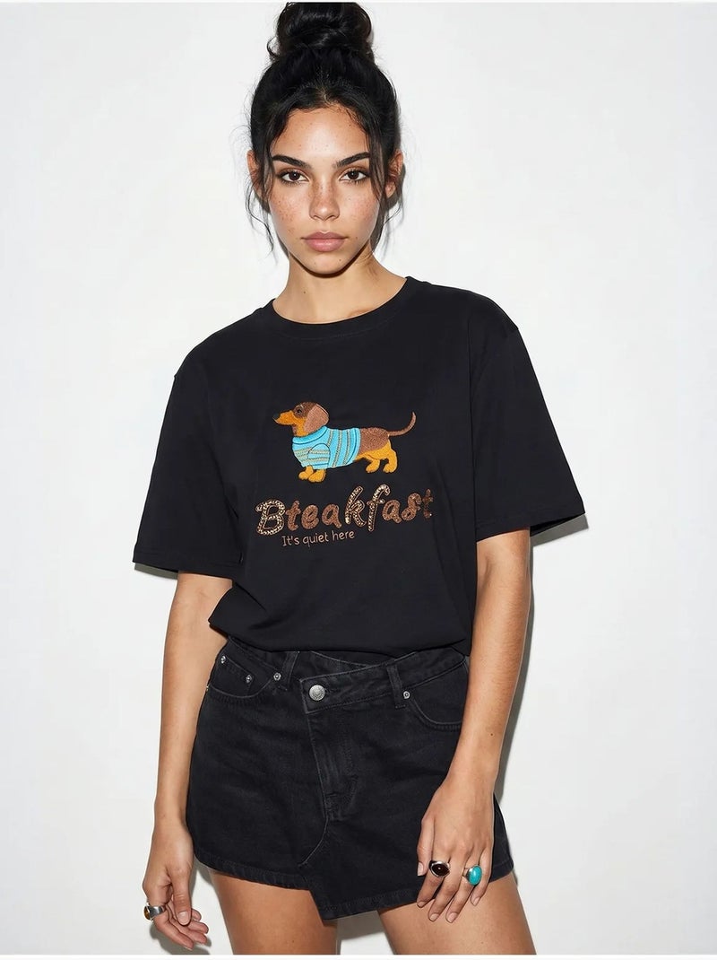 T-shirt oversize en jersey de coton imprimé lucci Noir - Kiabi