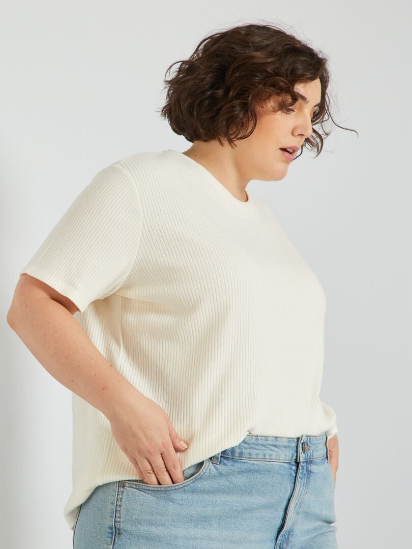 T-shirt oversize en maille côtelée Blanc - Kiabi