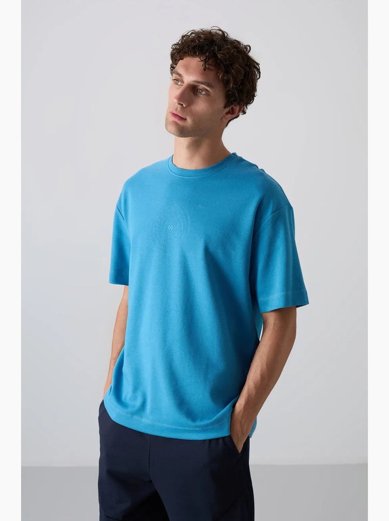 T-shirt oversize en mélange coton à col rond tommy Bleu - Kiabi