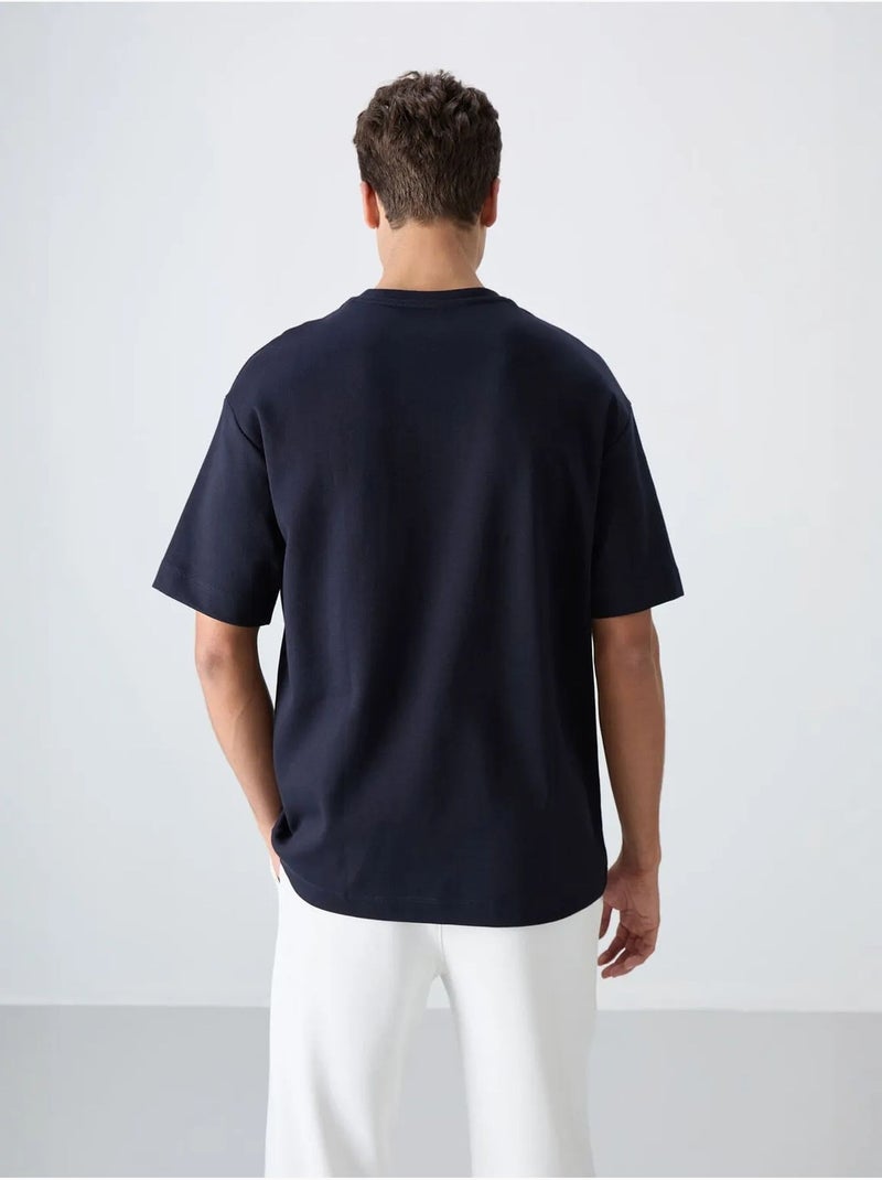 T-shirt oversize en mélange coton à col rond tommy Bleu marine - Kiabi