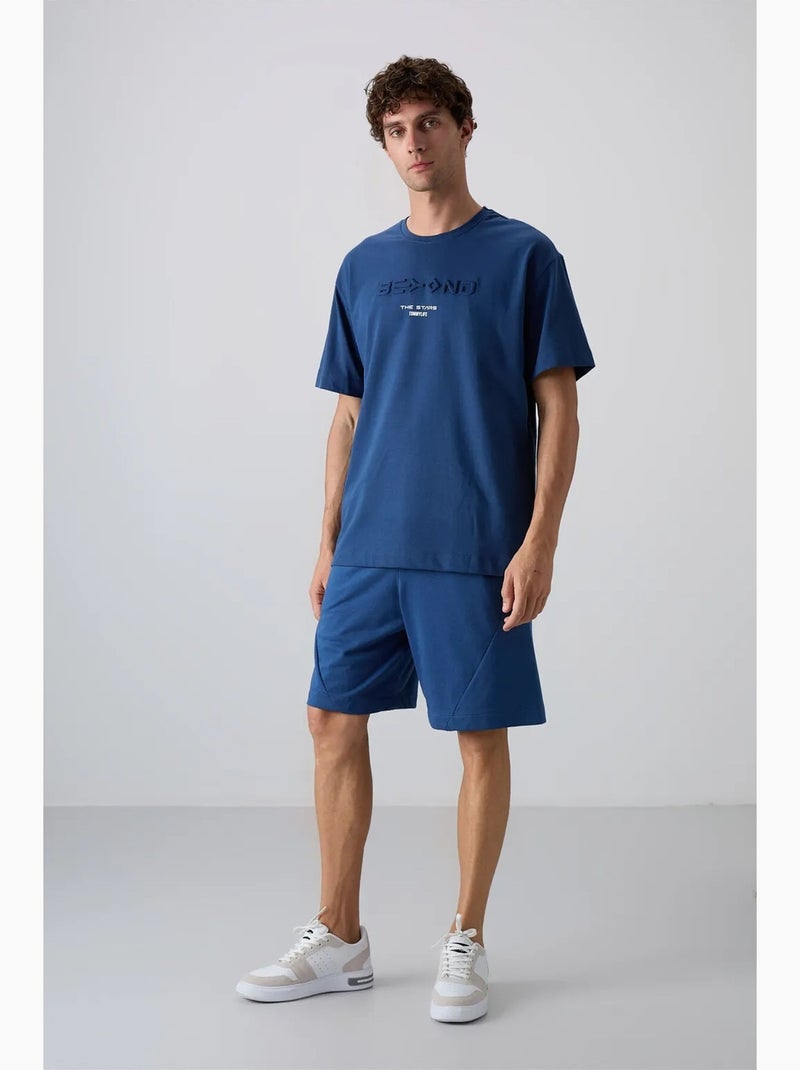 T-shirt oversize en mélange de coton à col rond tommy Bleu - Kiabi