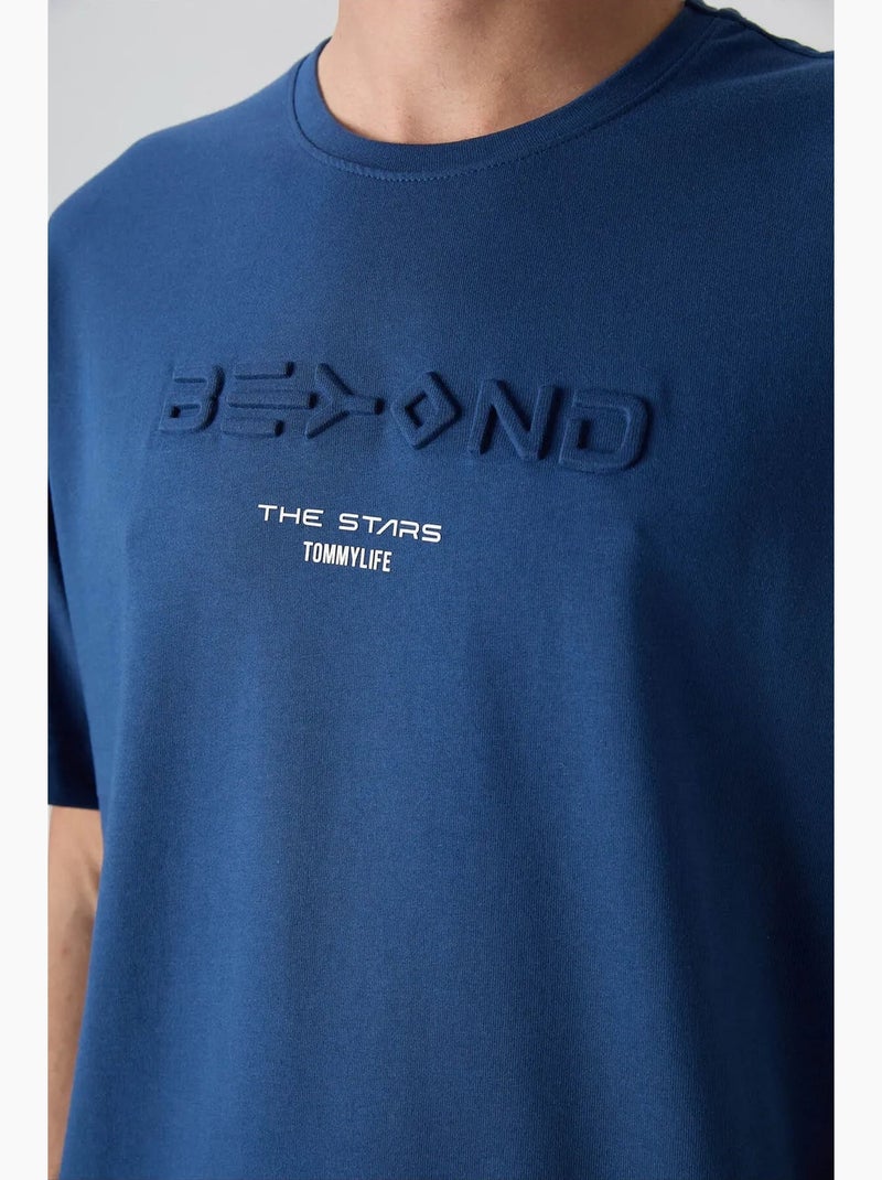 T-shirt oversize en mélange de coton à col rond tommy Bleu - Kiabi