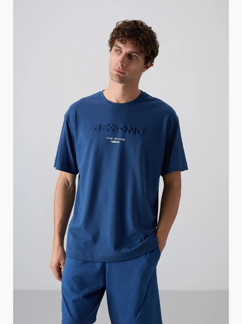 T-shirt oversize en mélange de coton à col rond tommy Bleu - Kiabi