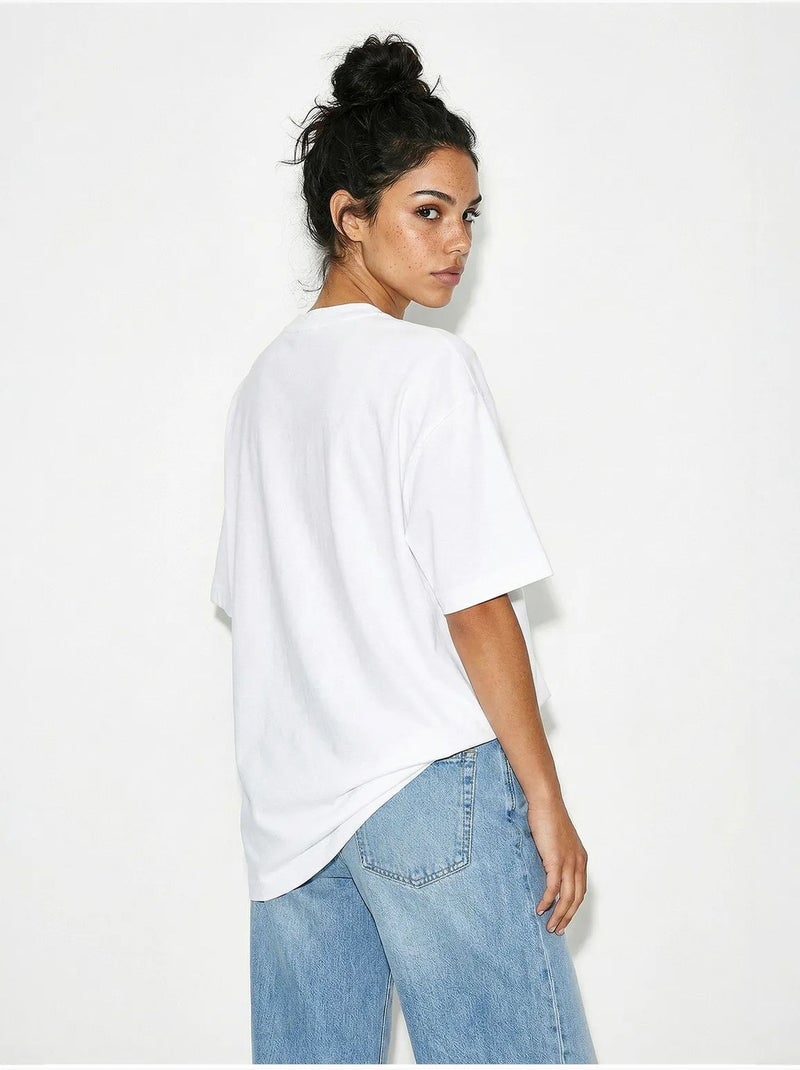 T-shirt oversize imprimé à col rond avec détail accessoire lucci Blanc - Kiabi