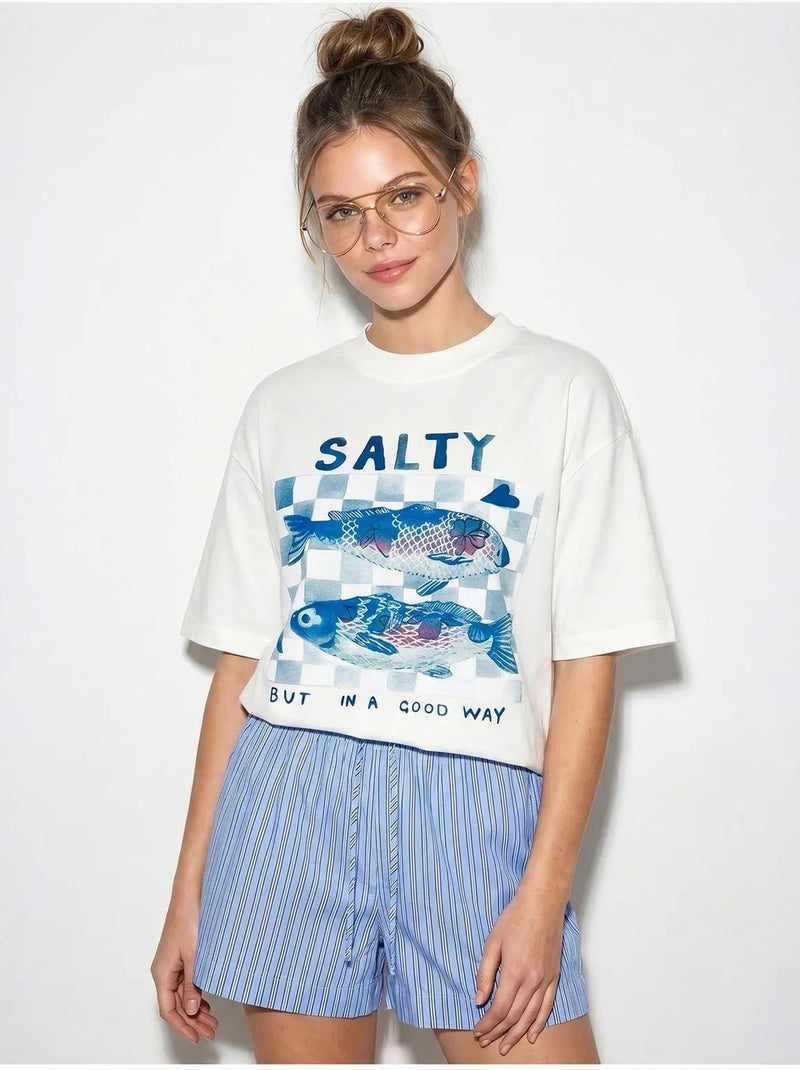 T-shirt oversize imprimé à col rond lucci Blanc - Kiabi