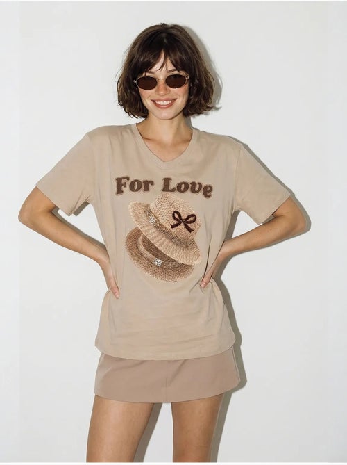 T-shirt oversize imprimé à col v lucci - Kiabi