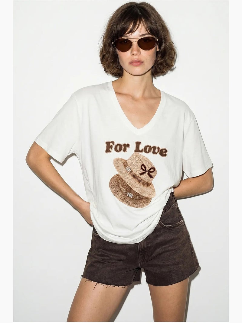 T-shirt oversize imprimé à col v lucci Blanc - Kiabi