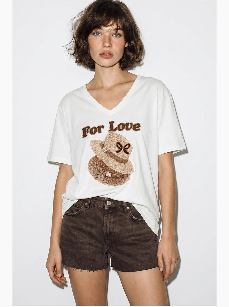 T-shirt oversize imprimé à col v lucci Blanc - Kiabi