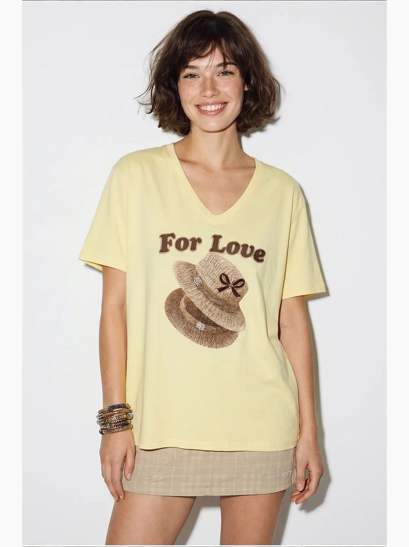 T-shirt oversize imprimé à col v lucci Jaune citron - Kiabi