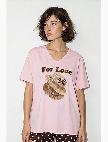 T-shirt oversize imprimé à col v lucci