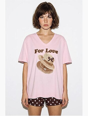 T-shirt oversize imprimé à col v lucci