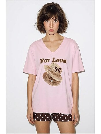 T-shirt oversize imprimé à col v lucci