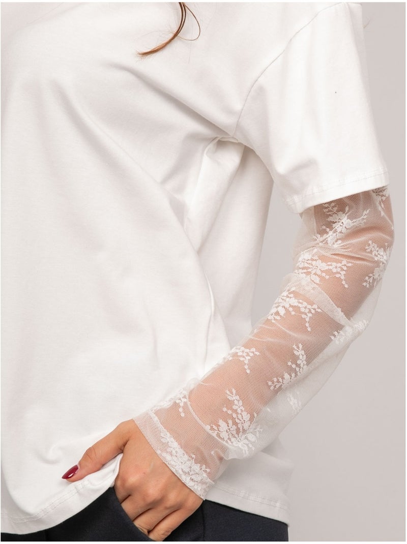 T-shirt oversize manches dentelle falea Blanc - Kiabi