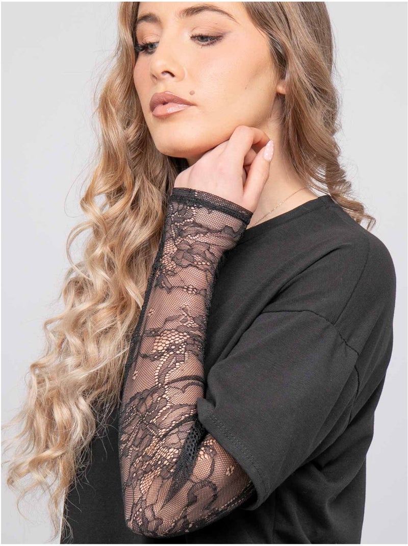 T-shirt oversize manches dentelle falea Noir - Kiabi
