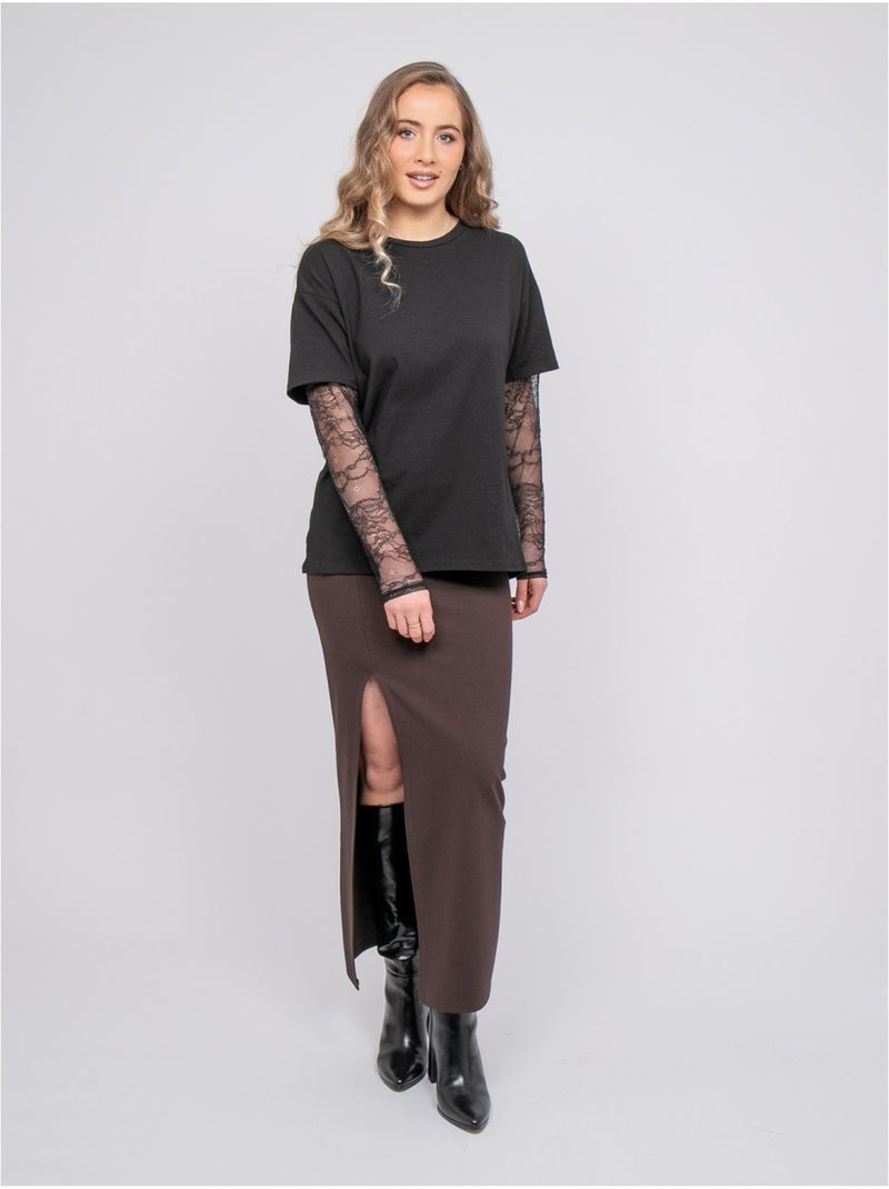 T-shirt oversize manches dentelle falea Noir - Kiabi