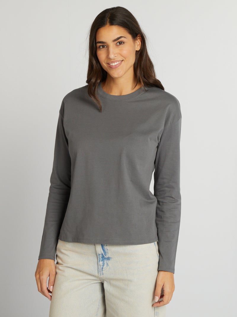 T-shirt oversize manches longues Gris - Kiabi