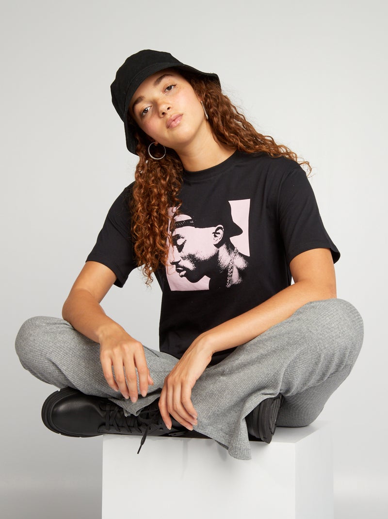 T-shirt oversize 'Tupac' noir - Kiabi