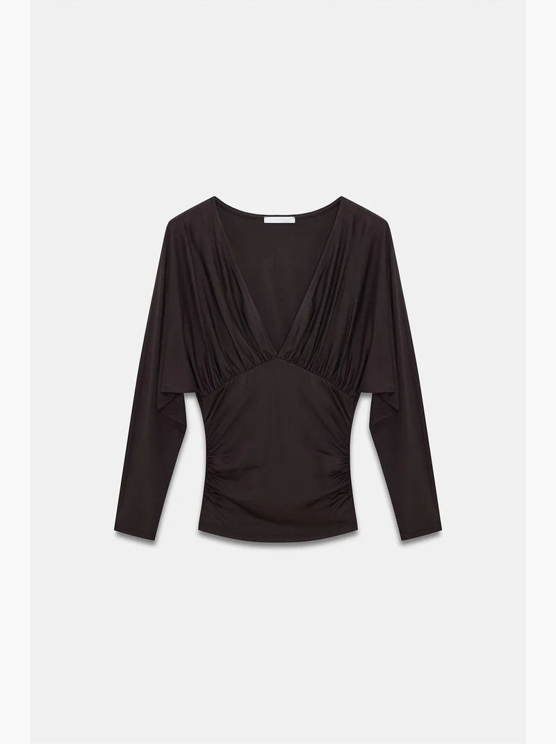 T-shirt overslag v-hals lange mouwen dilvin Chocoladebruin - Kiabi