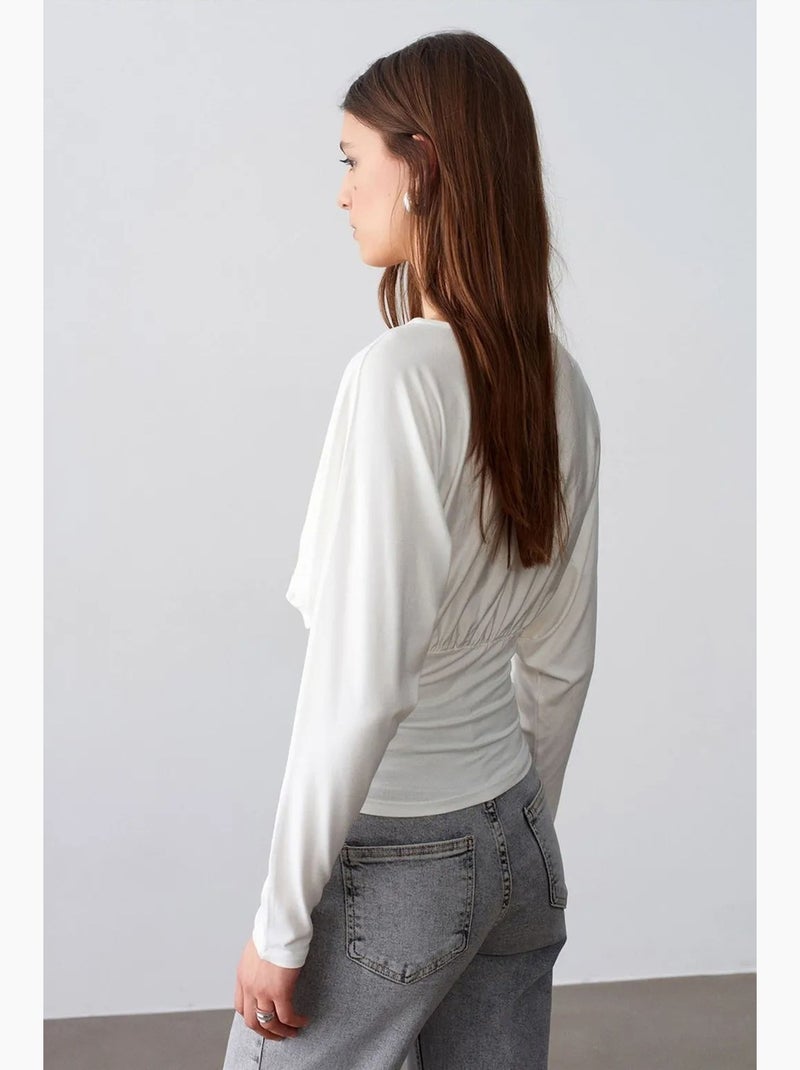 T-shirt overslag v-hals lange mouwen dilvin Wit - Kiabi