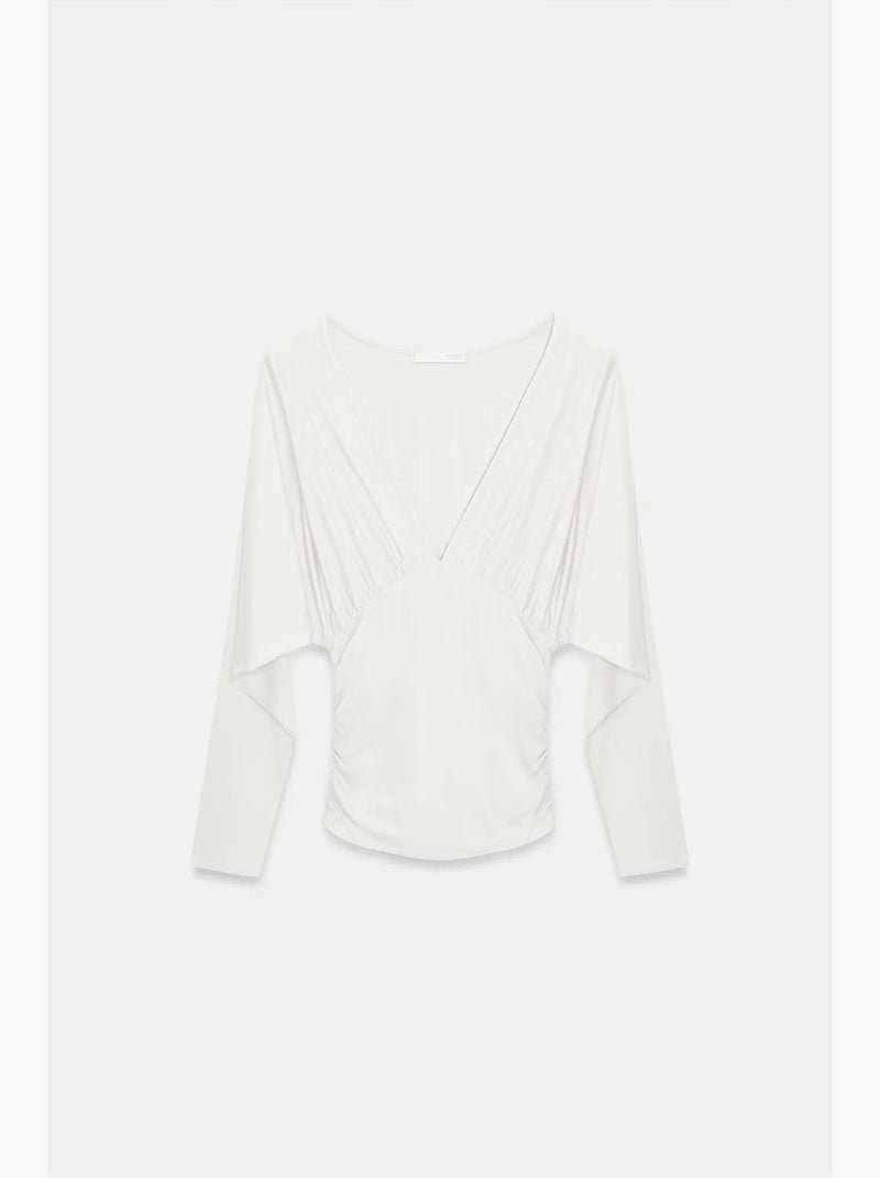 T-shirt overslag v-hals lange mouwen dilvin Wit - Kiabi