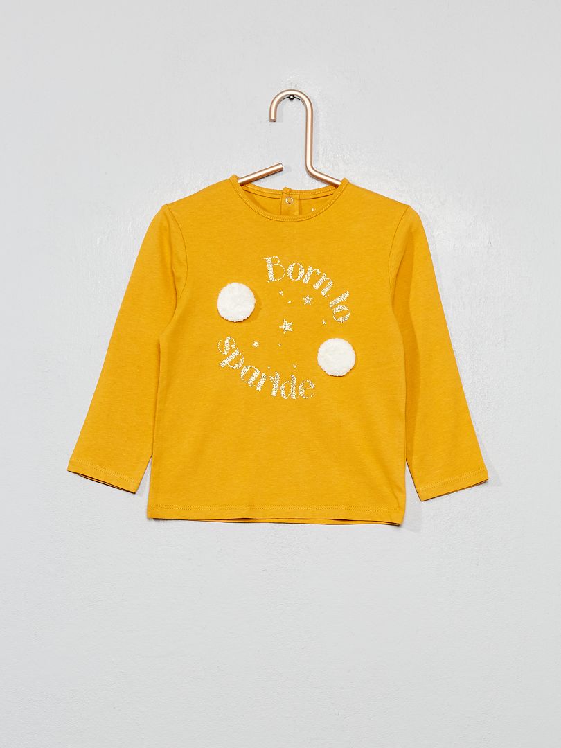 T-shirt paillettes et pompons jaune - Kiabi