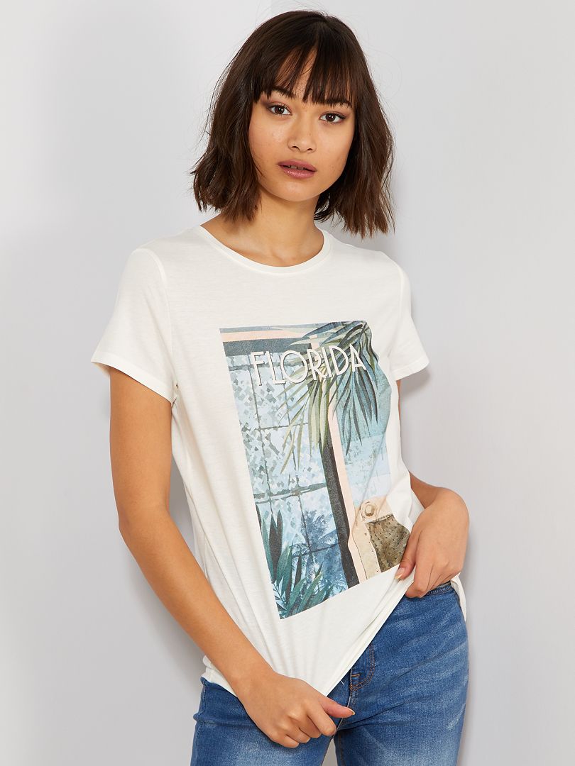 T-shirt photoprint écru floride - Kiabi