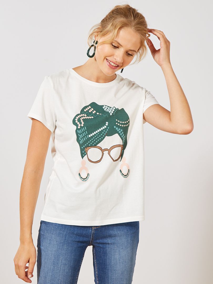 T-shirt photoprint écru turban - Kiabi