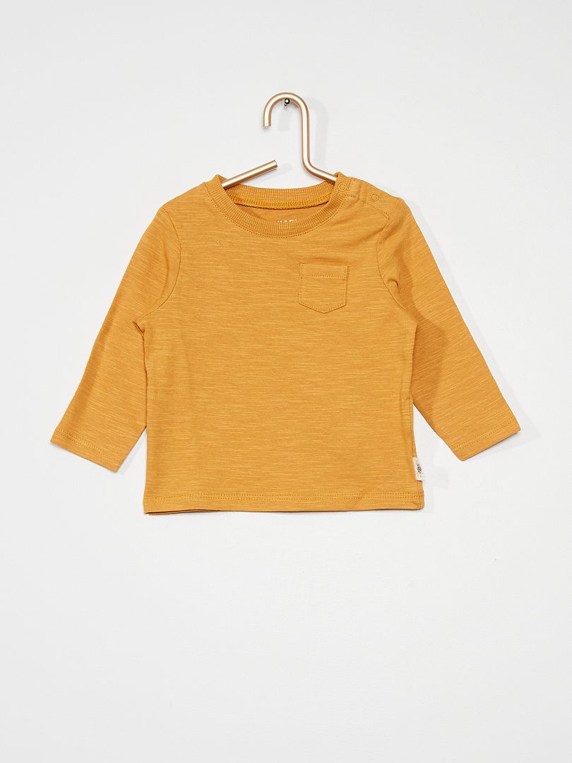 T-shirt poche poitrine jaune ocre - Kiabi