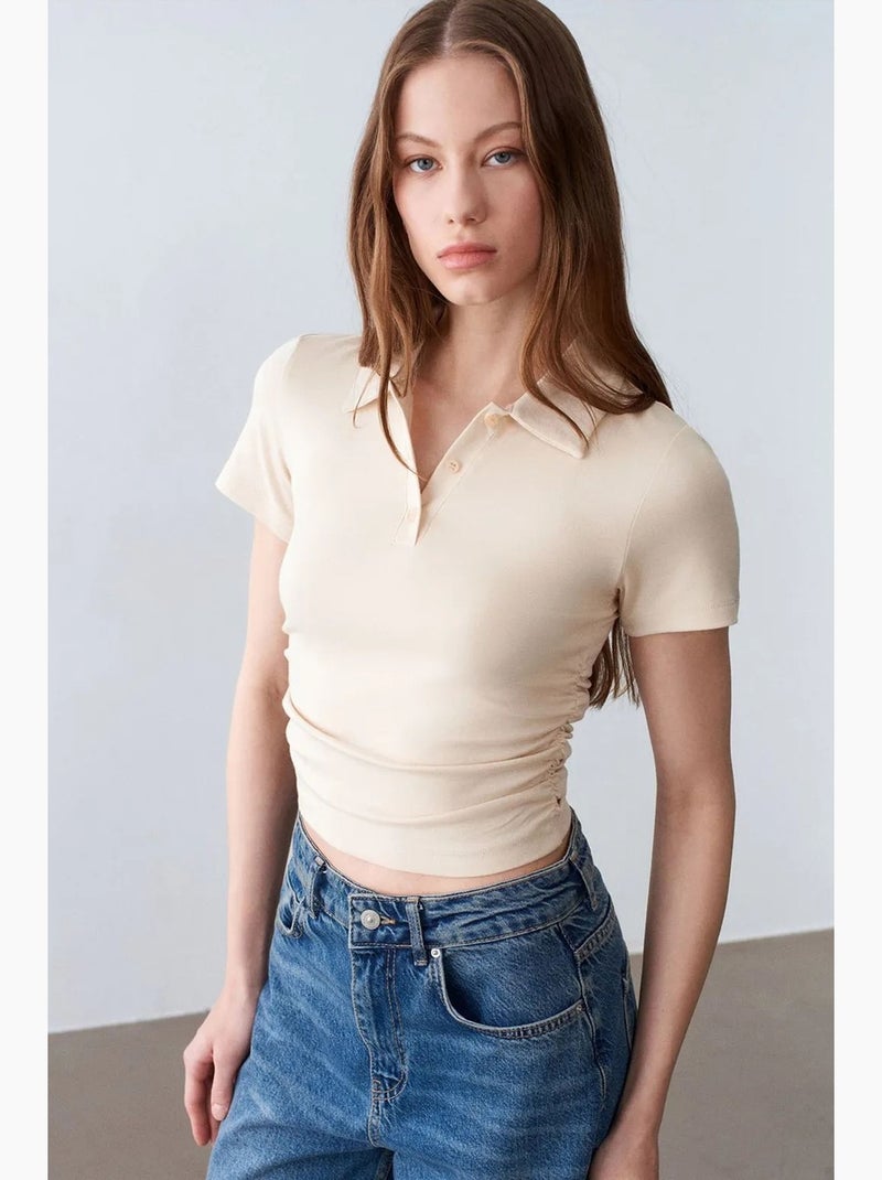 T-shirt polo court femme, coupe slim dilvin Beige argile - Kiabi