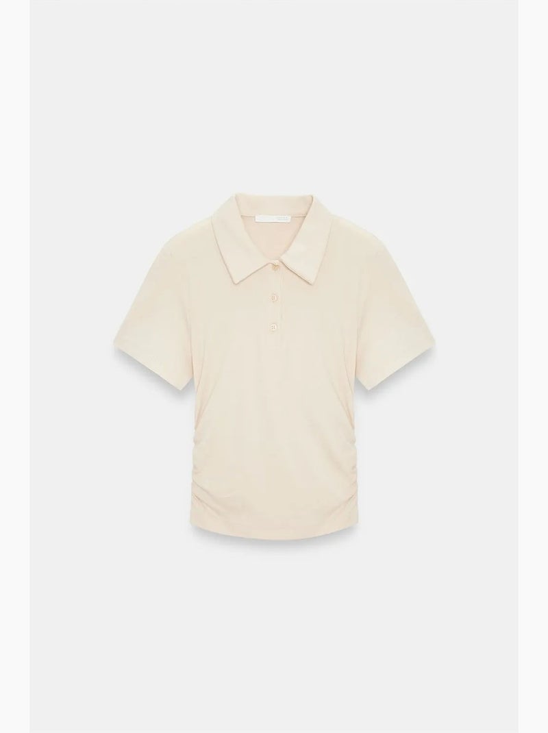 T-shirt polo court femme, coupe slim dilvin Beige argile - Kiabi