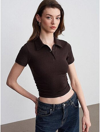 T-shirt polo court femme, coupe slim dilvin