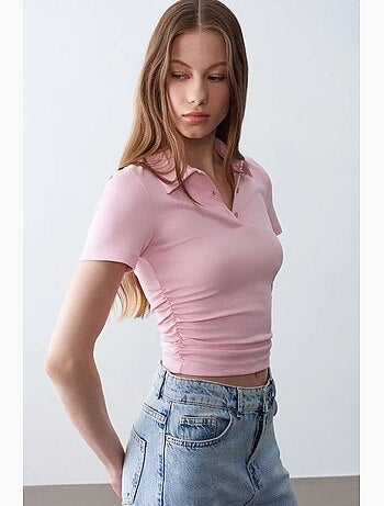 T-shirt polo court femme, coupe slim dilvin