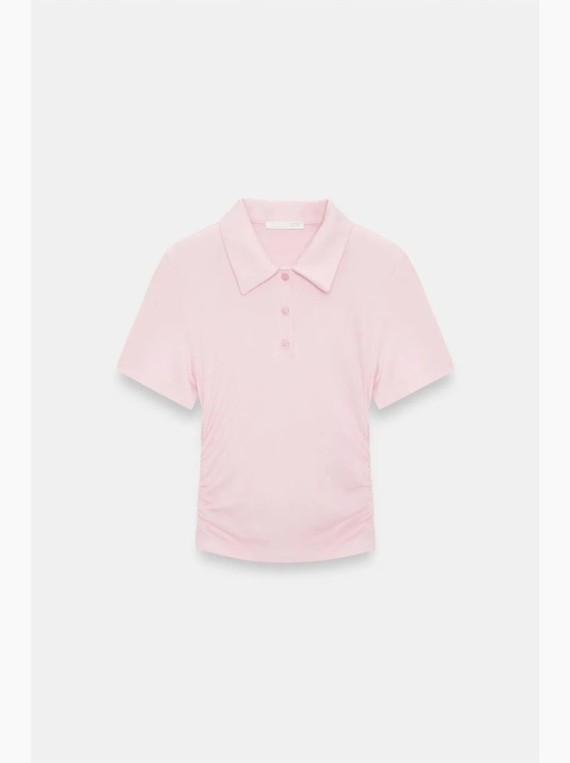 T-shirt polo court femme, coupe slim dilvin Rose dragée - Kiabi