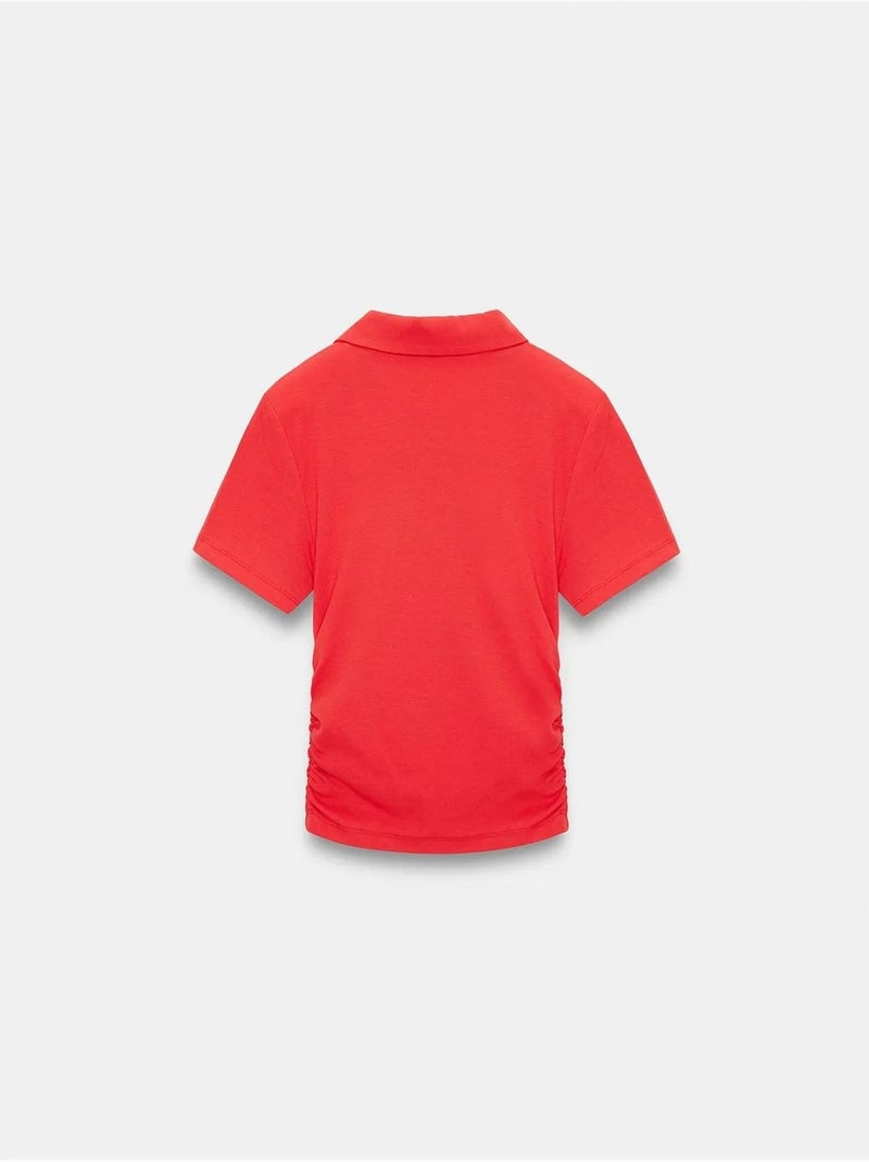 T-shirt polo court femme, coupe slim dilvin Rouge - Kiabi