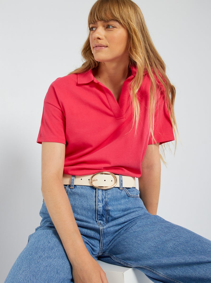 T-shirt polo en piqué de coton Rose - Kiabi