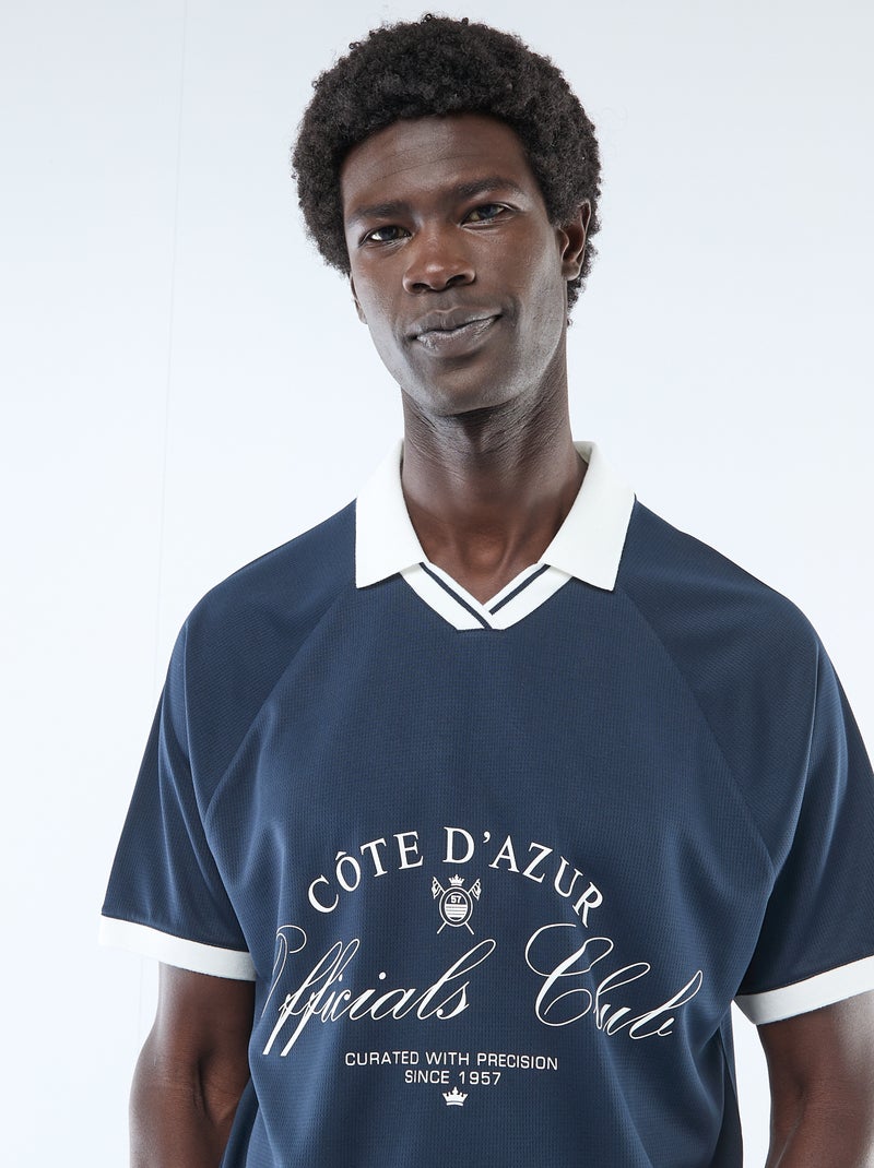 T-shirt polo imprimé à message Bleu - Kiabi