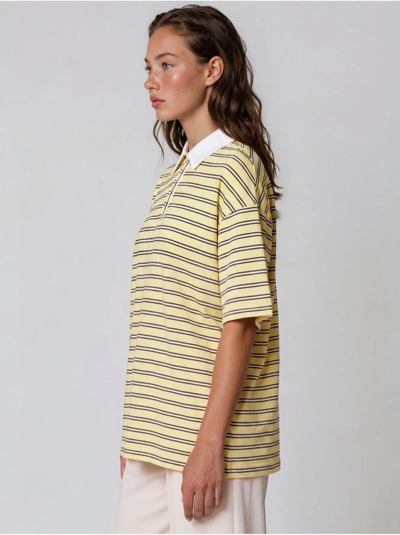 T-shirt polo rayé en coton pour femme busem Jaune citron - Kiabi