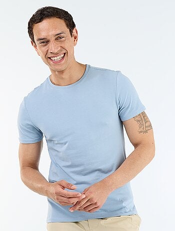 T-shirt uni en coton à col rond pour homme