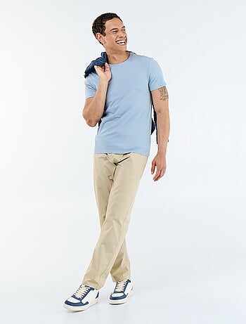 T-shirt uni en coton à col rond pour homme