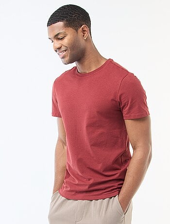 T-shirt uni en coton à col rond pour homme