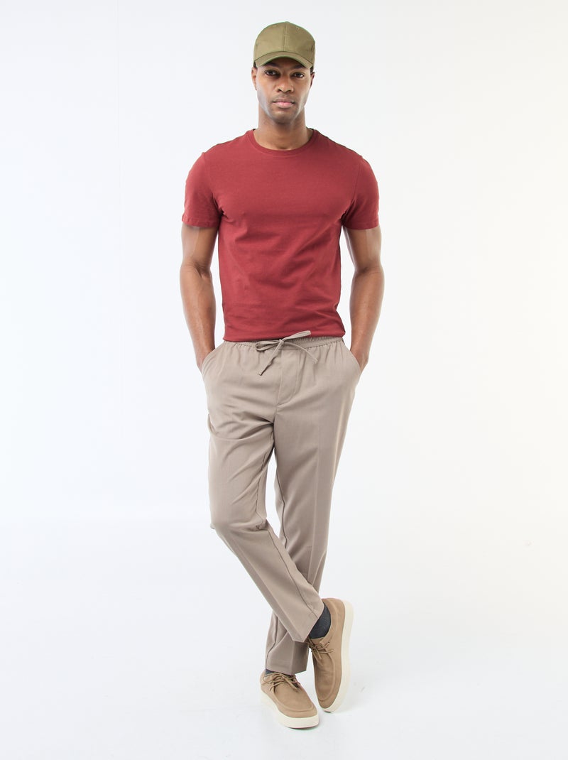T-shirt pour homme en coton à col rond Rouge - Kiabi
